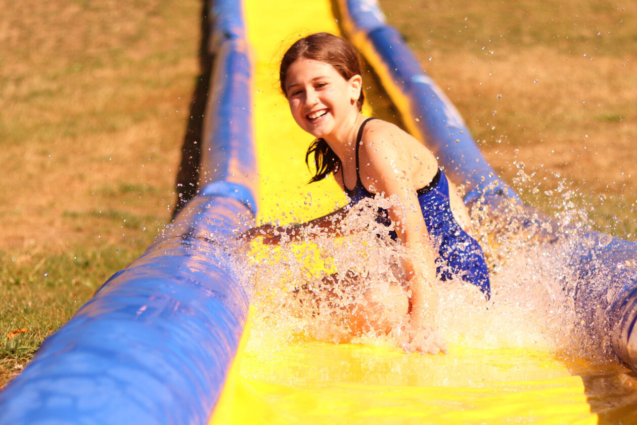 girl on water slide.