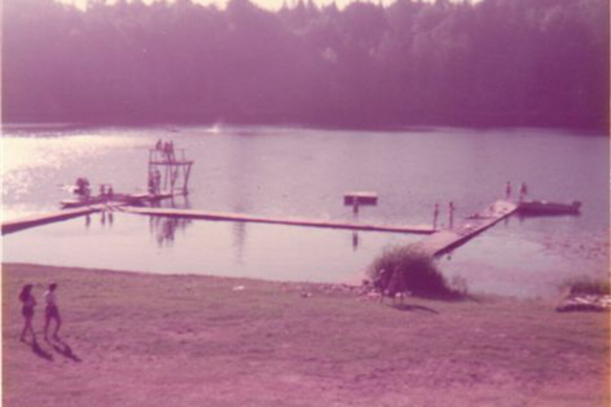 old photo of lake dock.