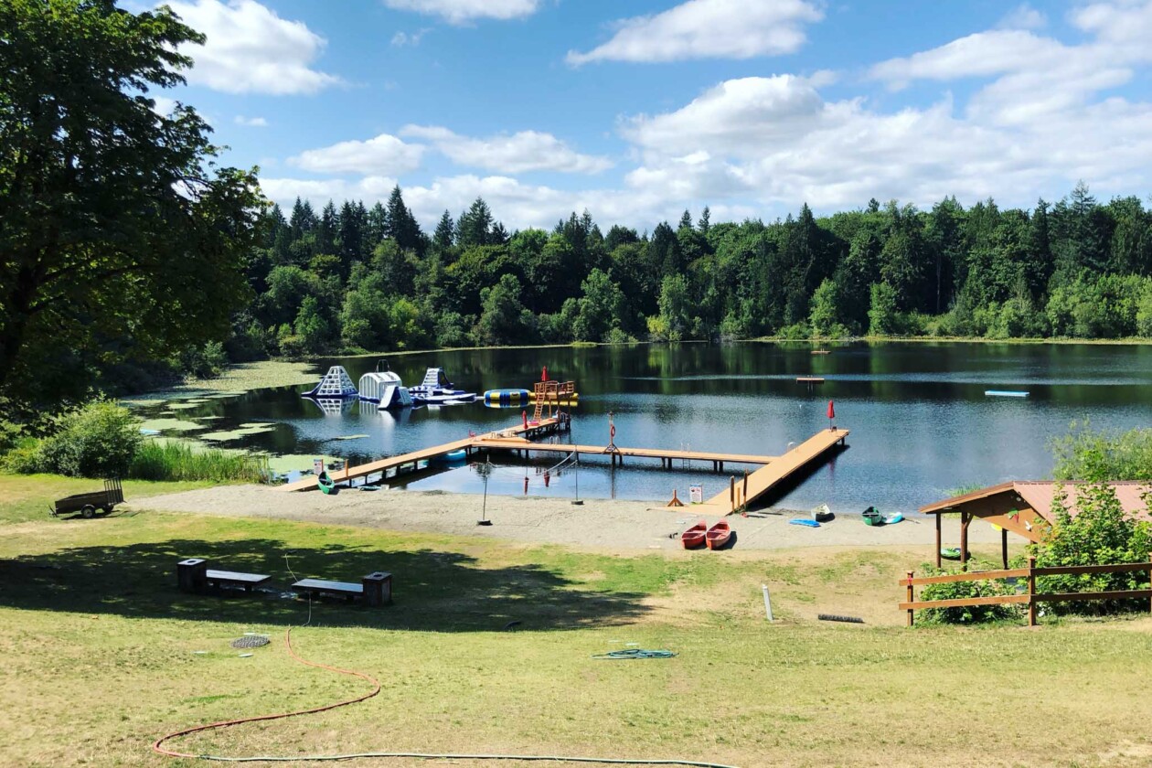 dock on a lake.