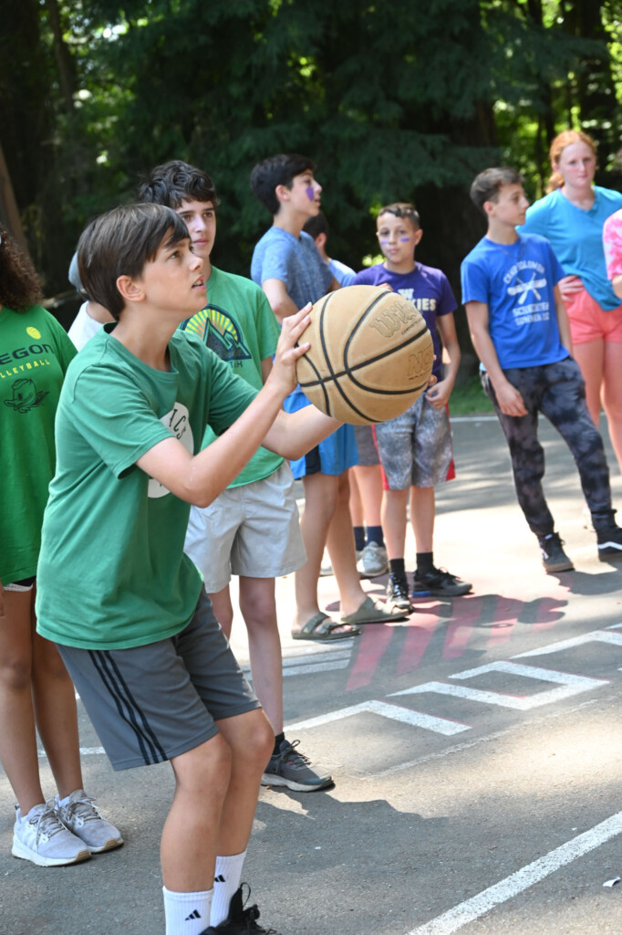 kid shooting basketball.